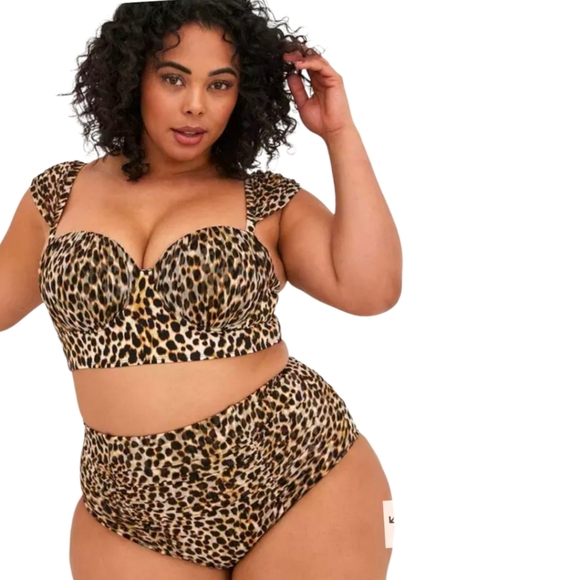 TORRID Retro Chic Cheetah Print Underwire Swim Top & High Rise Ruched Breifs 3X - Picture 4 of 16